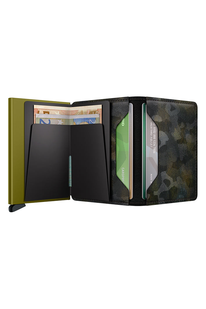 Secrid Slimwallet Jungle Moss Green, open showing cards