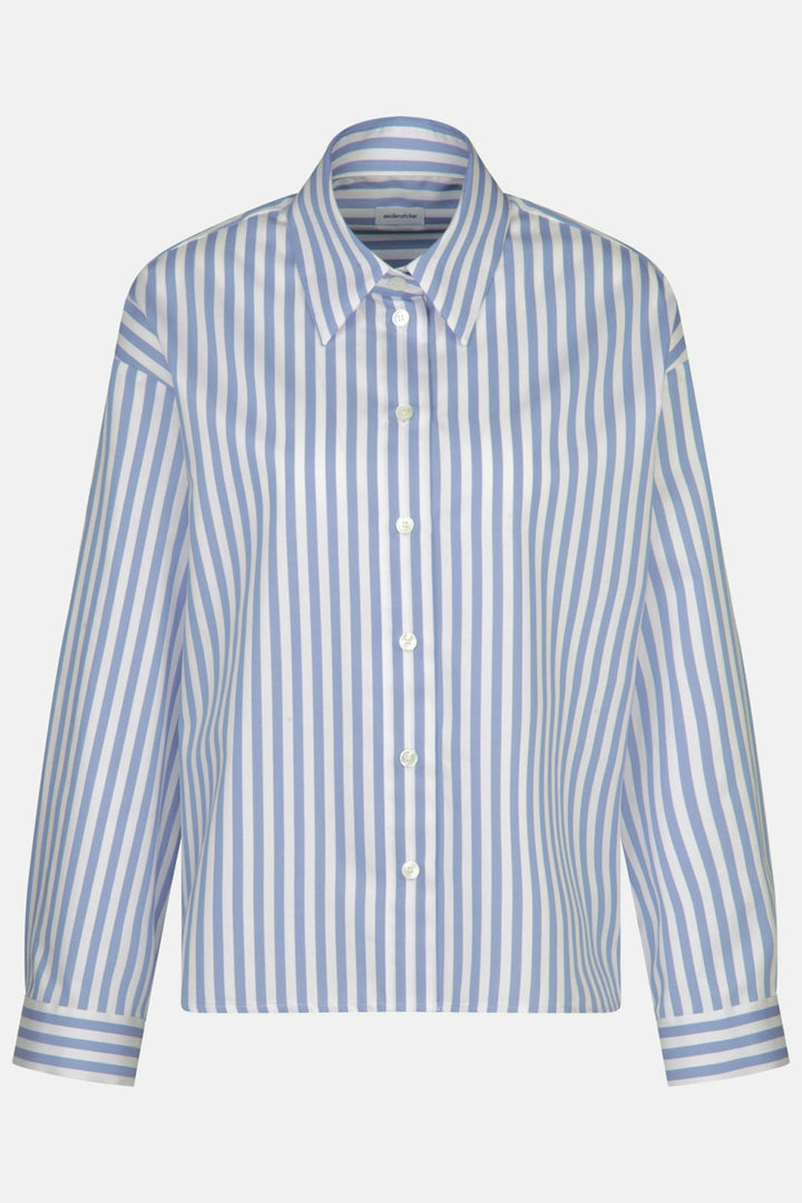 Seidensticker 135264 14 Medium Blue Stripe Long Sleeve Twill Shirt - Shirley Allum Boutique