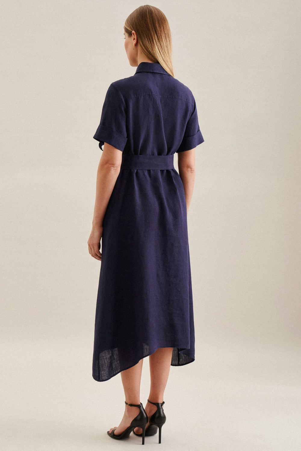 Seidensticker 136275 18 Navy Short Sleeve Midi Linen Dress - Shirley Allum Boutique