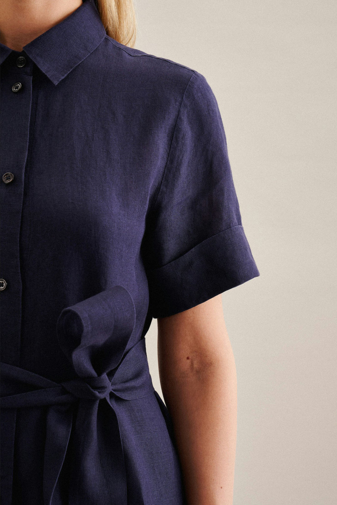 Seidensticker 136275 18 Navy Short Sleeve Midi Linen Dress - Shirley Allum Boutique