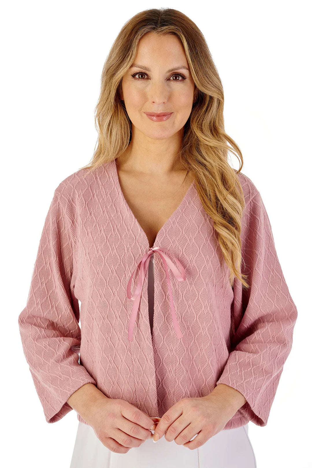 Slenderella BJ08305 Pink Jacquard Knit Ribbon Tie Bed Jacket