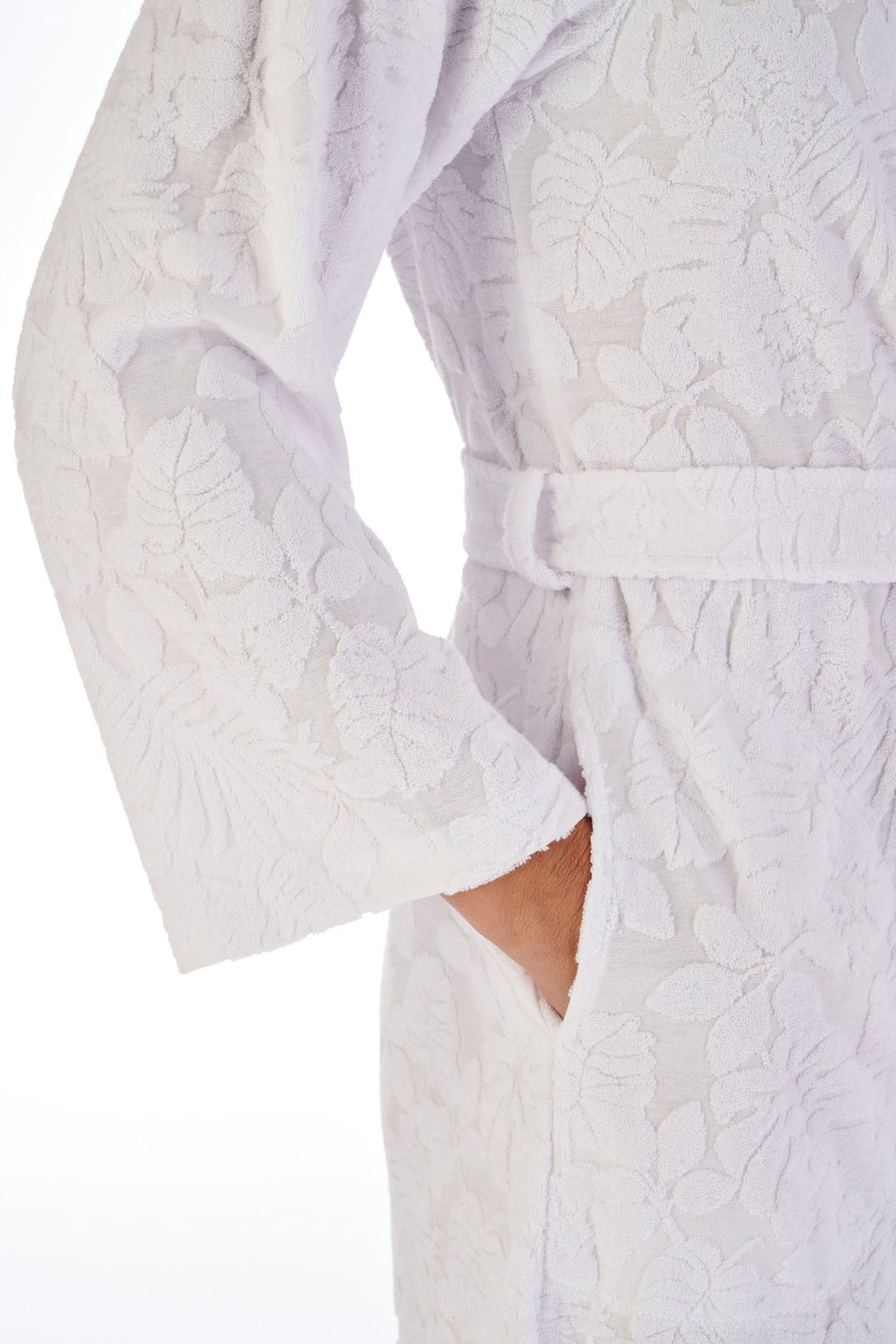 Slenderella HC03310 White Floral Towelling Dressing Gown With Belt - Shirley Allum Boutique
