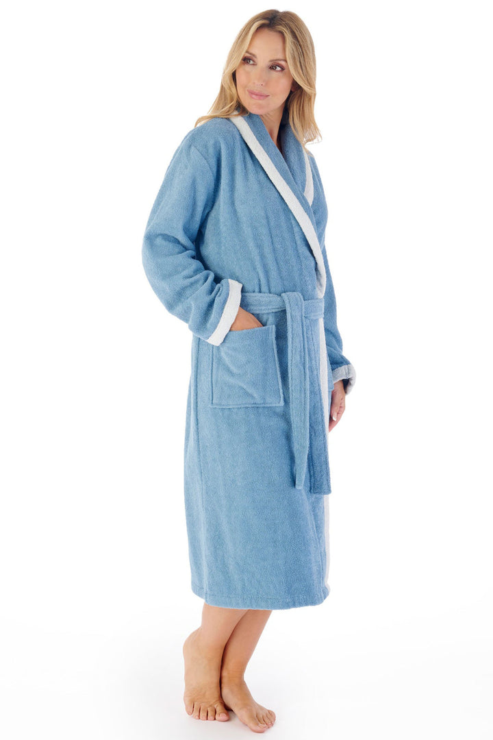 Slenderella HC03330 Blue 46 Cotton Towelling Dressing Gown - Shirley Allum Boutique