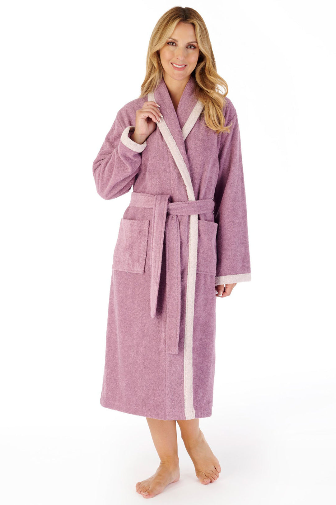 Slenderella HC03330 Lilac Purple 46 Cotton Towelling Dressing Gown - Shirley Allum Boutique