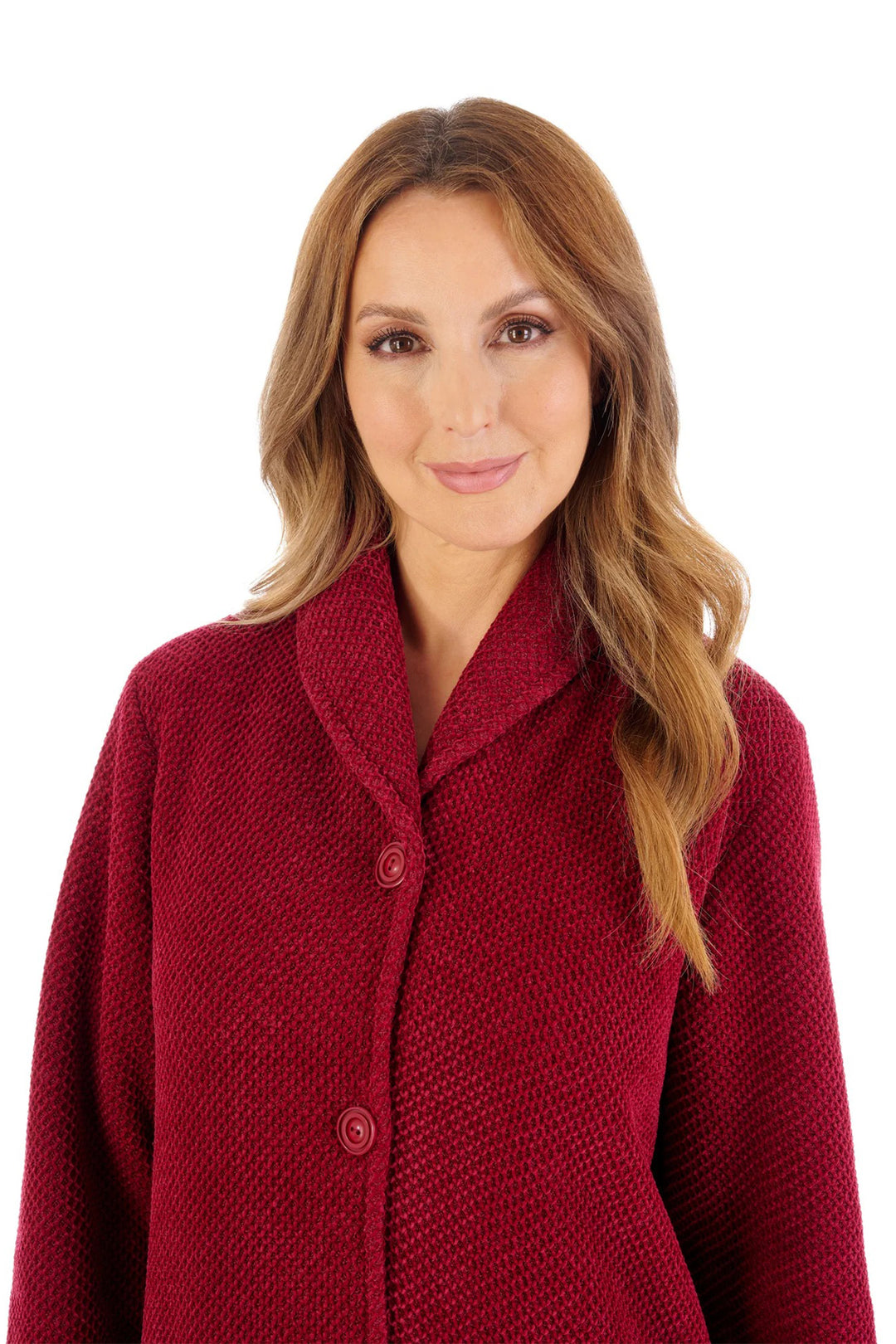 Slenderella HC08332 Raspberry Pink Soft Waffle Button Housecoat