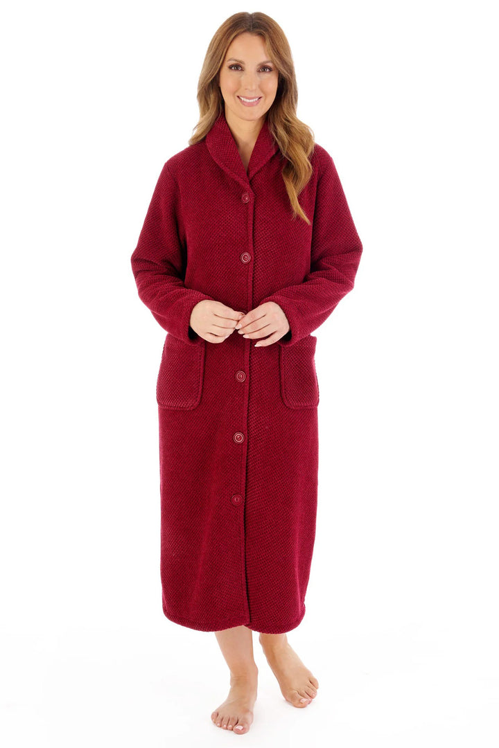 Slenderella HC08332 Raspberry Pink Soft Waffle Button Housecoat