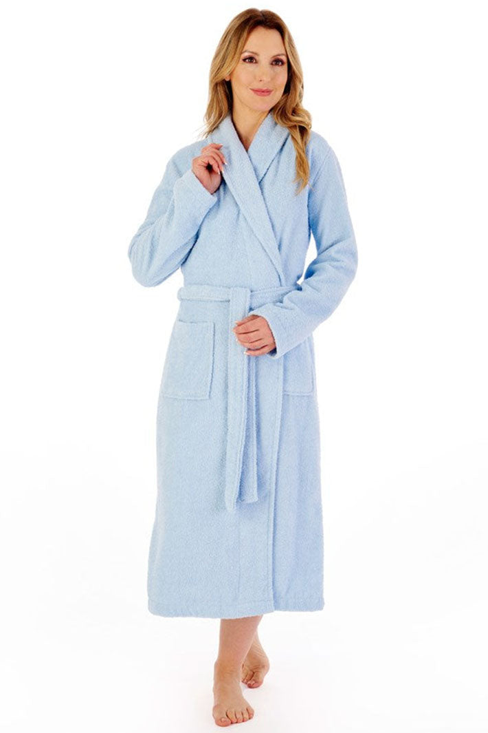 Slenderella HC1305 Blue Towelling Shawl Collar Dressing Gown - Shirley Allum Boutique