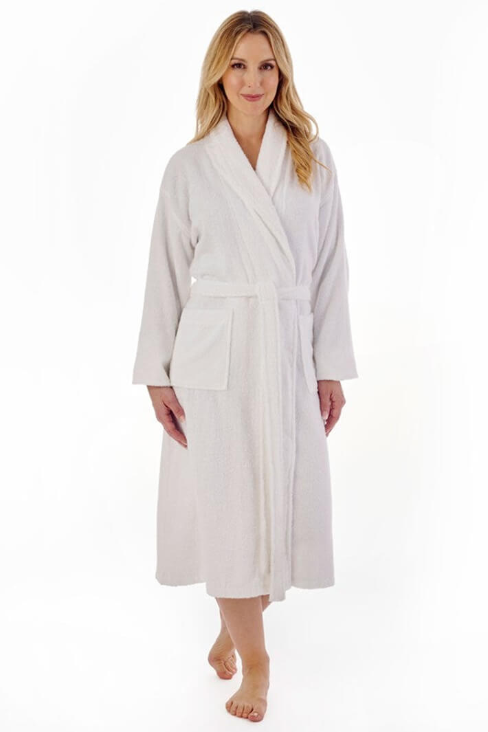 Slenderella HC1305 White Towelling Shawl Collar Dressing Gown - Shirley Allum Boutique