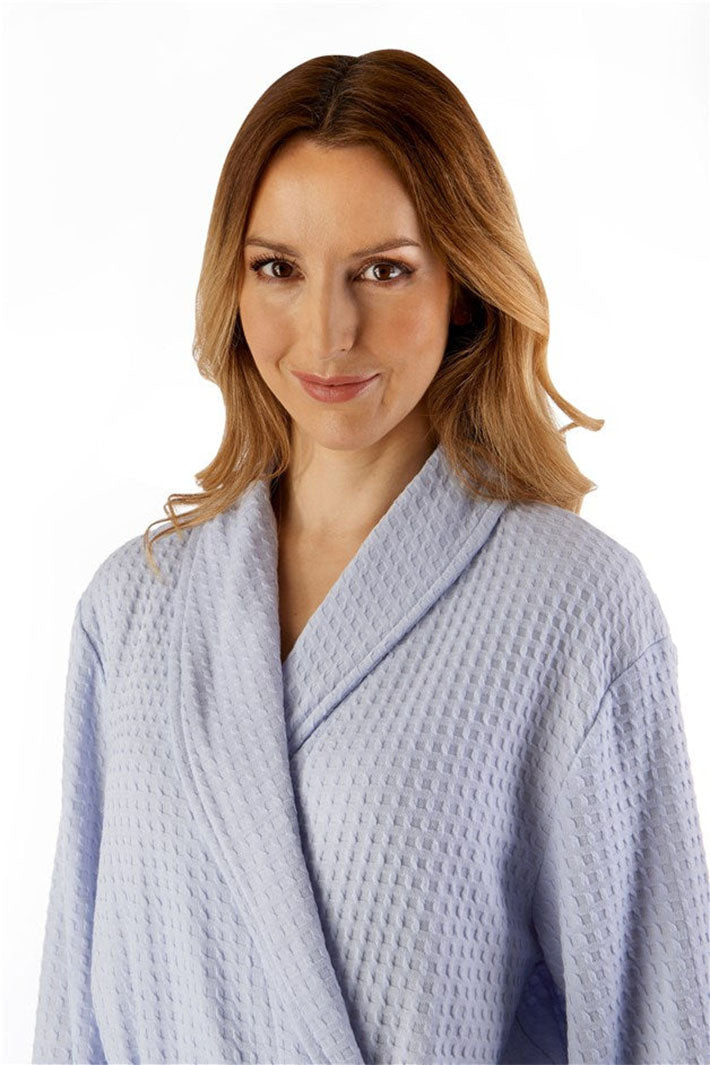 Slenderella HC3301 Blue Houndstooth Knit Shawl Collar Wrap Robe - Shirley Allum Boutique