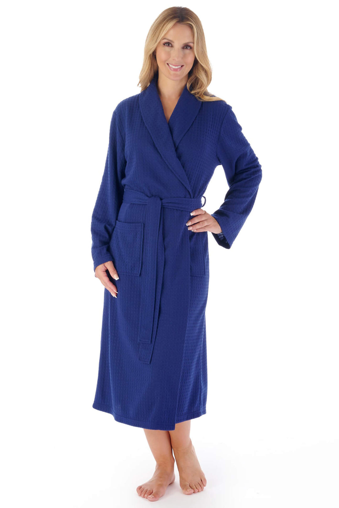 Slenderella HC3301 Navy Houndstooth Knit Shawl Collar Wrap Robe - Shirley Allum Boutique