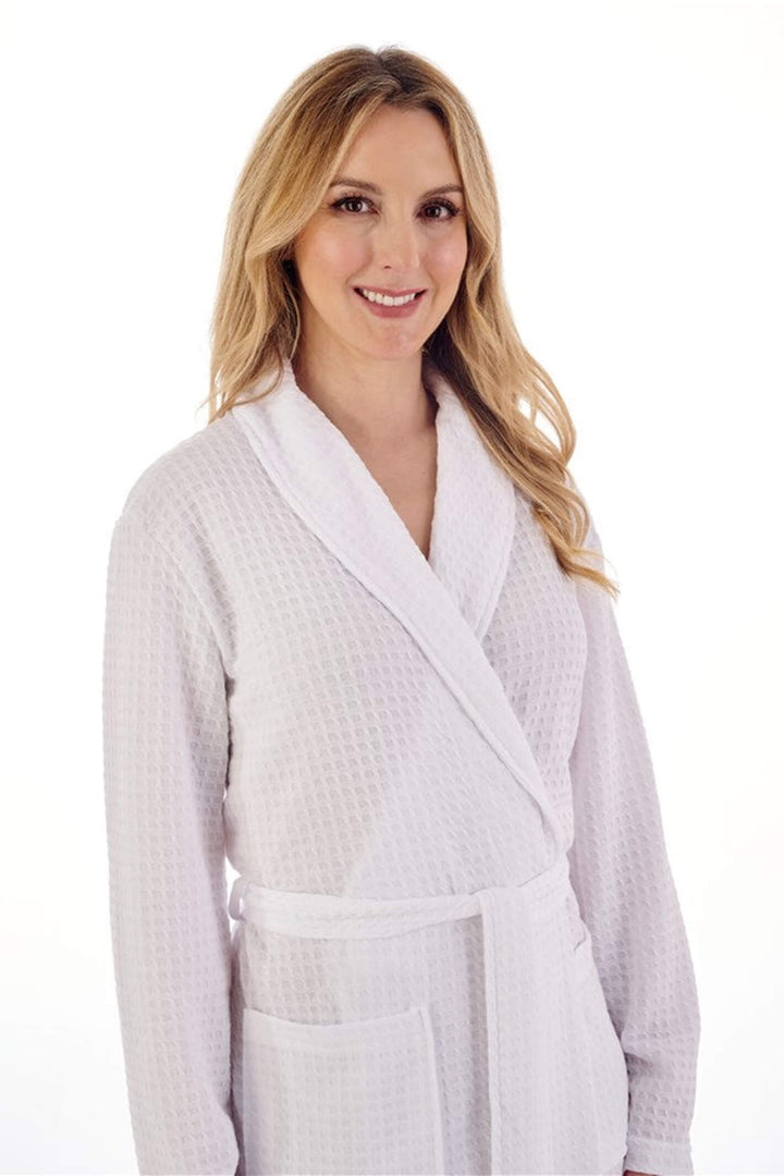 Slenderella HC3301 White Houndstooth Knit Shawl Collar Wrap Robe - Shirley Allum Boutique