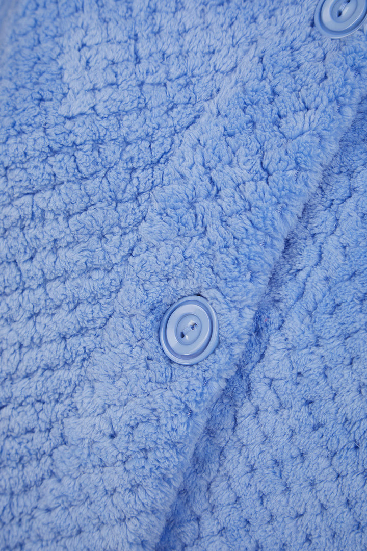Slenderella HC4328 52 Blue Luxury Waffle Fleece Button Housecoat - Shirley Allum Boutique