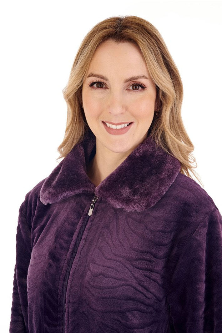 Slenderella HC88337 Purple Faux Fur Zip Housecoat - Shirley Allum Boutique