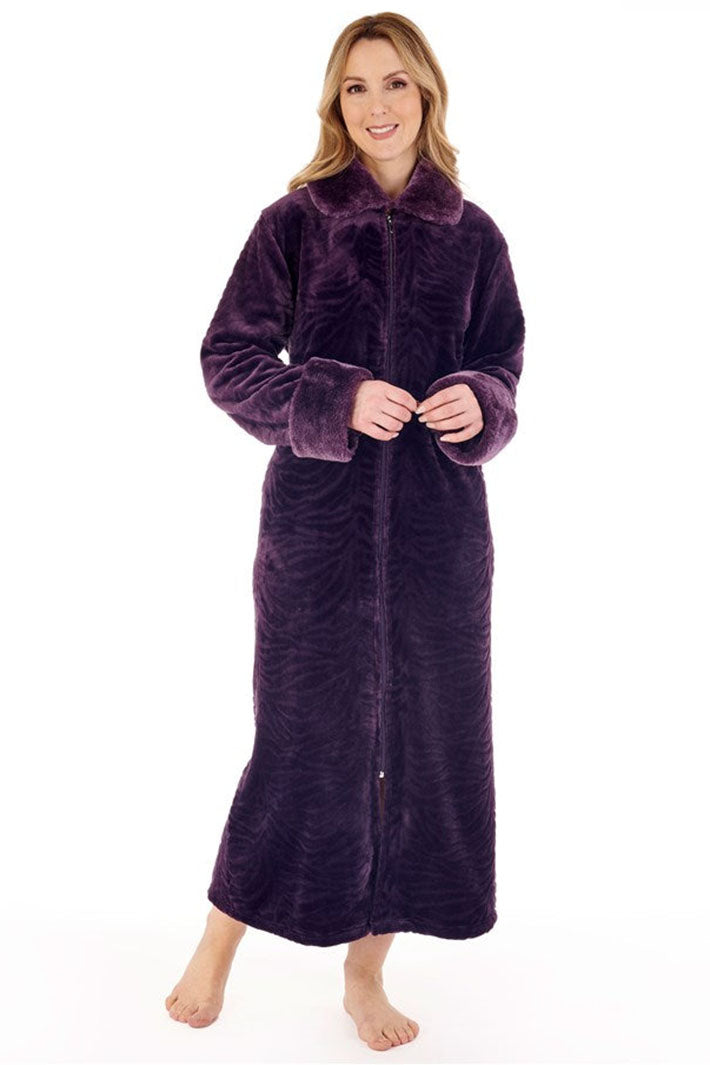 Slenderella HC88337 Purple Faux Fur Zip Housecoat - Shirley Allum Boutique