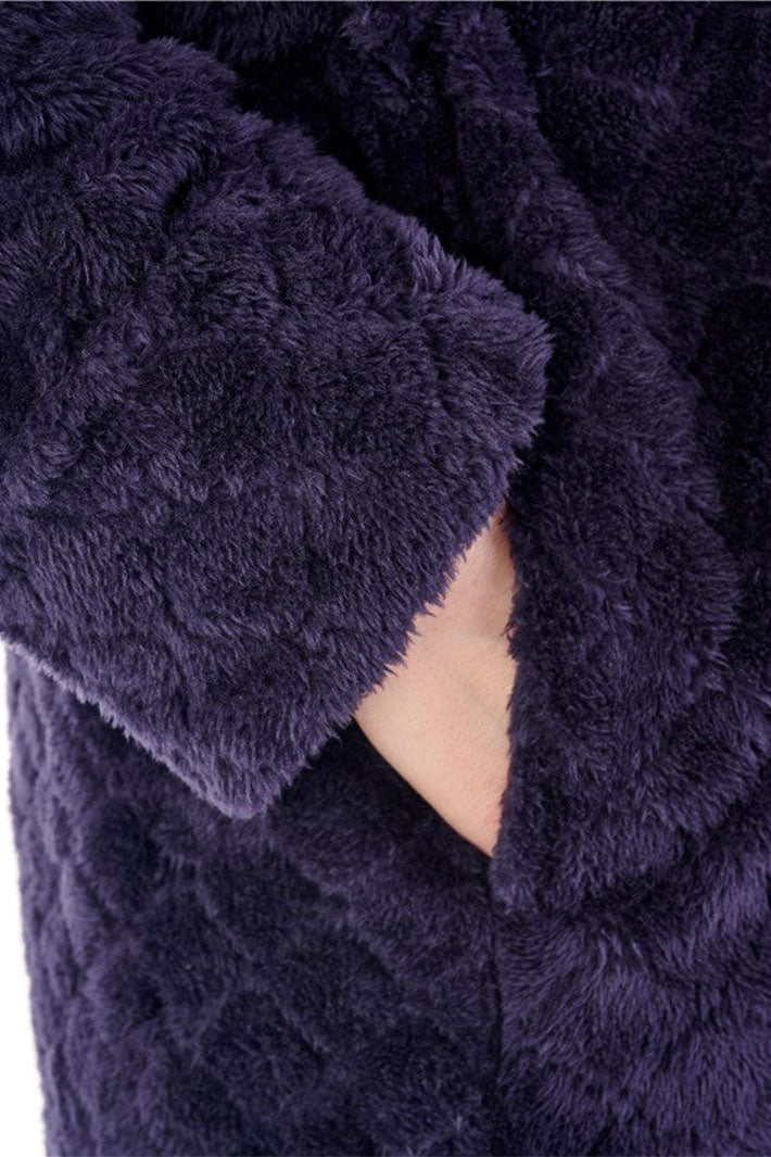 Slenderella HC88352 Navy Diamond Flannel Fleece 46" Wrap Dressing Gown - Shirley Allum Boutique