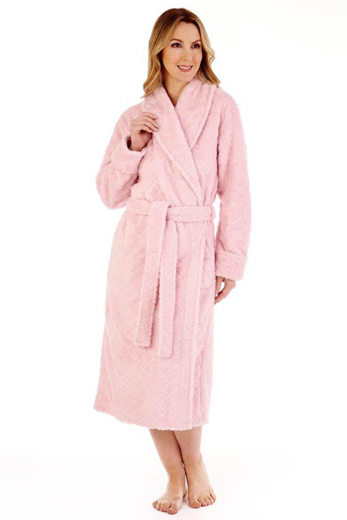 Slenderella HC88352 Pink Diamond Flannel Fleece Dressing Gown - Shirley Allum Boutique