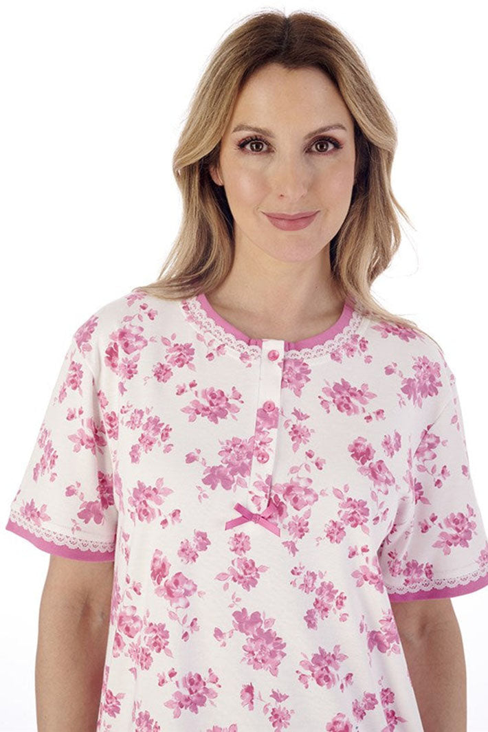 Slenderella ND02125 42" Pink Floral Nightdress - Shirley Allum Boutique