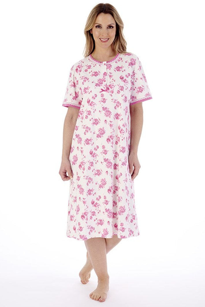Slenderella ND02125 42" Pink Floral Nightdress - Shirley Allum Boutique