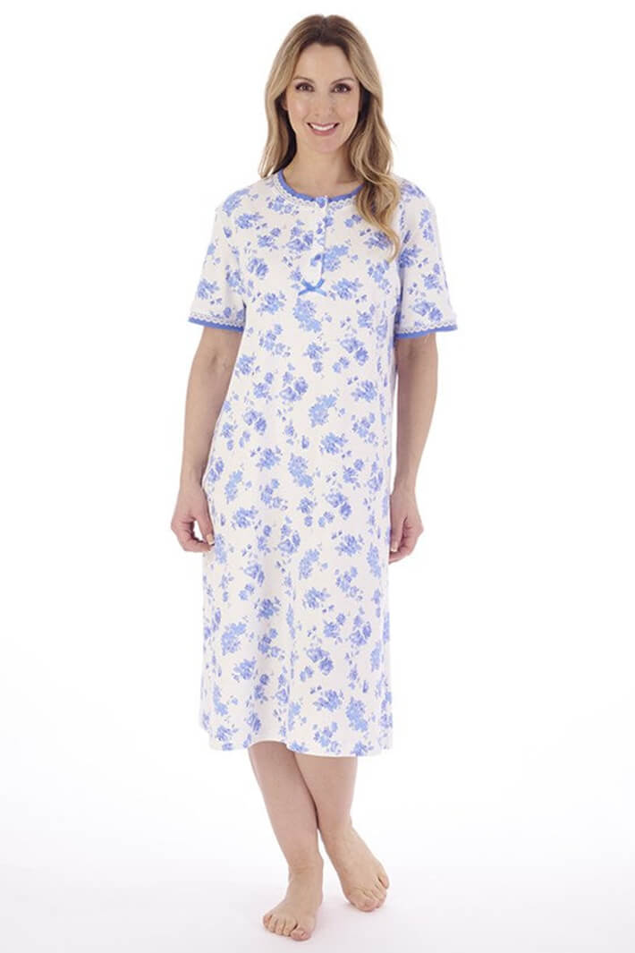 Slenderella ND02125 Blue Floral Nightdress - Shirley Allum Boutique