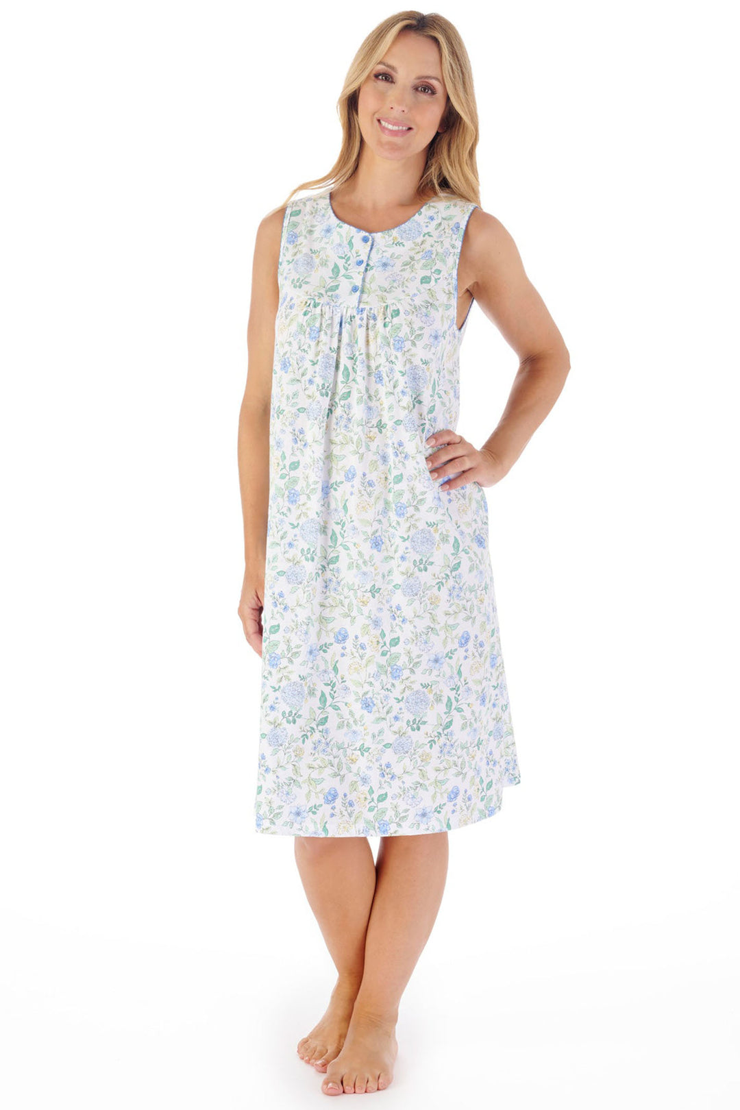 Slenderella ND03131 Blue Trailing Floral Print Jersey Nightdress - Shirley Allum Boutique