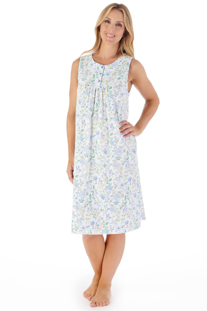 Slenderella ND03131 Blue Trailing Floral Print Jersey Nightdress - Shirley Allum Boutique