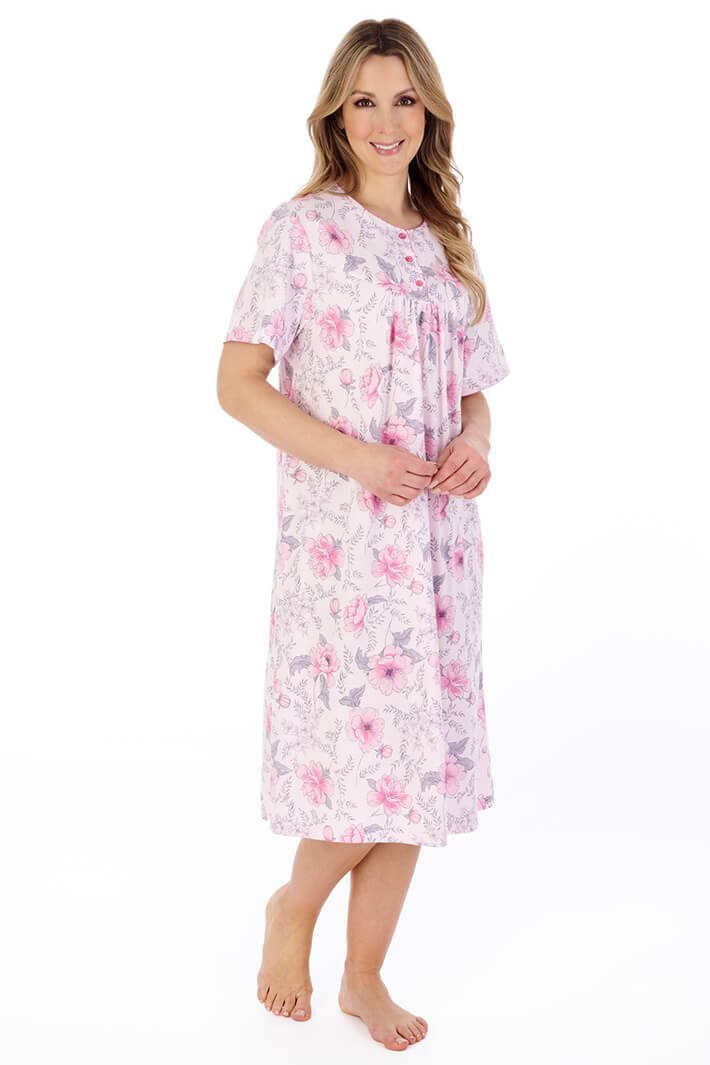Slenderella ND04105 Pink Picot Trim Jersey Nightdress - Shirley Allum Boutique