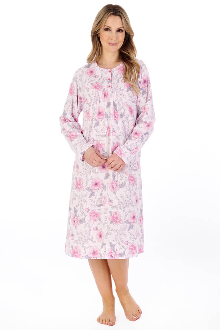 Slenderella ND04107 Pink Picot Trim Jersey Nightdress - Shirley Allum Boutique