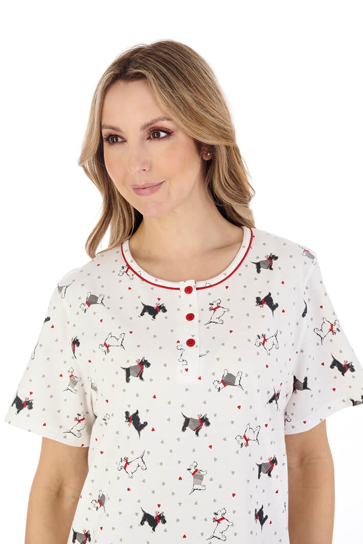 Slenderella ND04115 Ivory Scottie Dog Print Jersey Nightdress - Shirley Allum Boutique