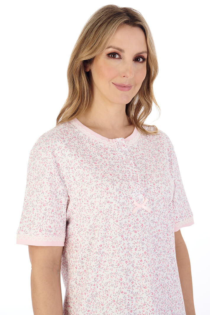 Slenderella ND04125 Pink Floral Print Nightdress - Shirley Allum Boutique