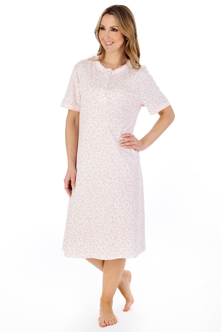 Slenderella ND04125 Pink Floral Print Nightdress - Shirley Allum Boutique