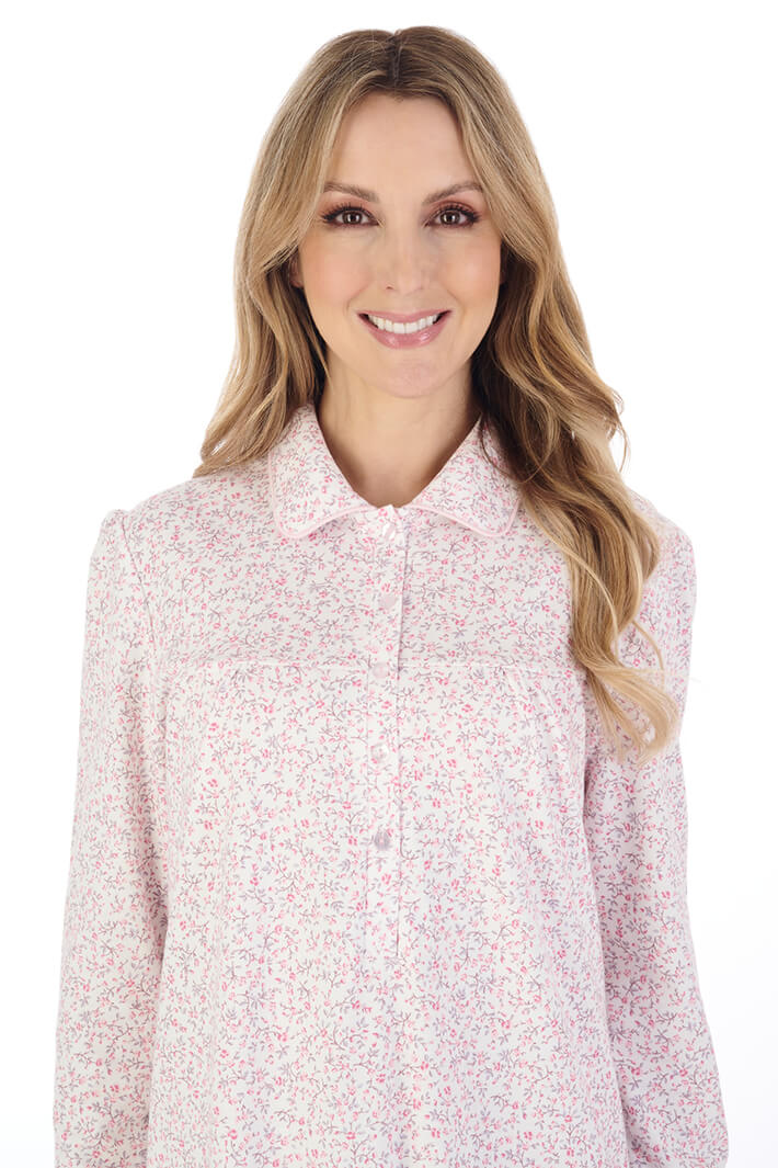 Slenderella ND04127 Pink Floral Print Long Sleeve Nightdress - Shirley Allum Boutique