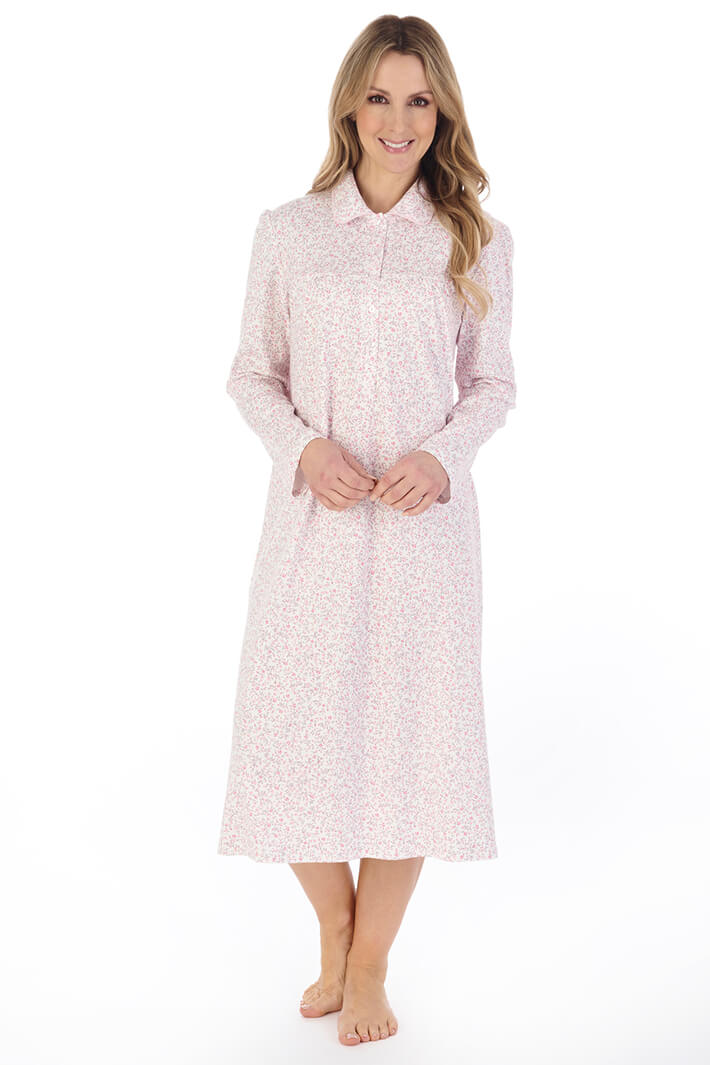 Slenderella ND04127 Pink Floral Print Long Sleeve Nightdress - Shirley Allum Boutique