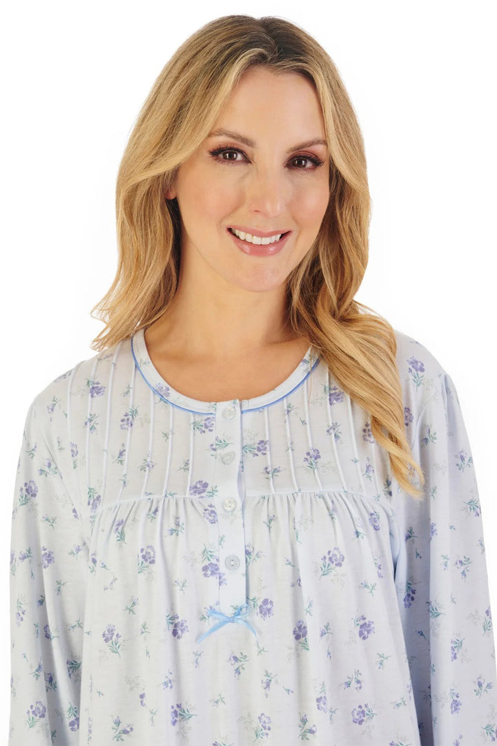 Slenderella ND06127 Blue Floral Print 45" Jersey Nightdress
