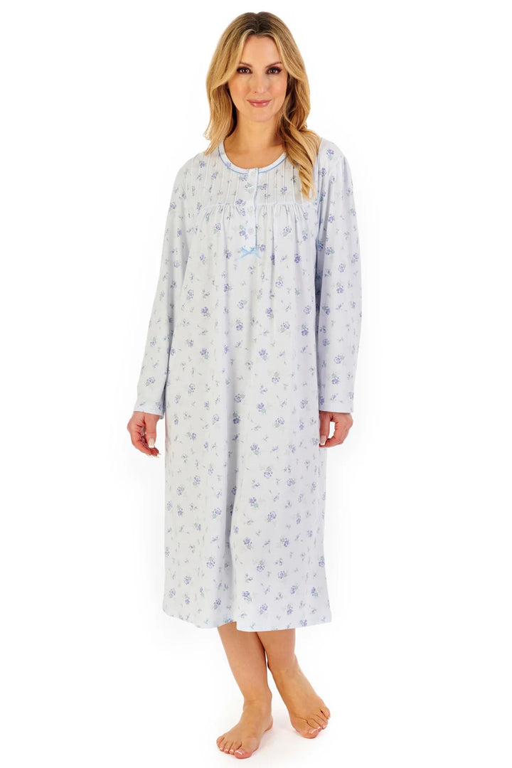 Slenderella ND06127 Blue Floral Print 45" Jersey Nightdress