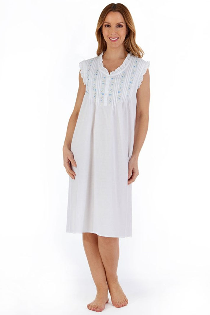 Slenderella ND55250 White Embroidered Sleeveless Nightdress - Shirley Allum Boutique