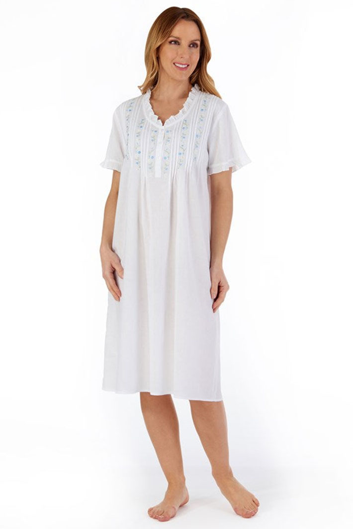Slenderella ND55251 White Embroidered Short Sleeve Nightdress