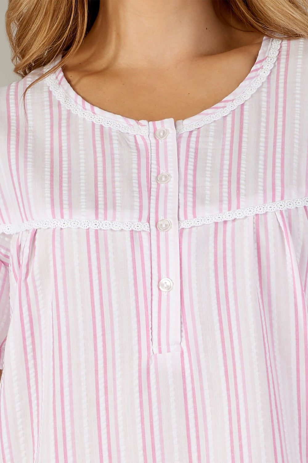 Slenderella Pink Stripe Seersucker 42" Woven Nightdress ND3221 - Shirley Allum Boutique