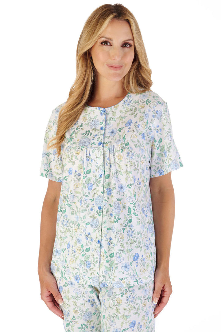 Slenderella PJ03134 Blue Trailing Floral Jersey Pyjamas - Shirley Allum Boutique