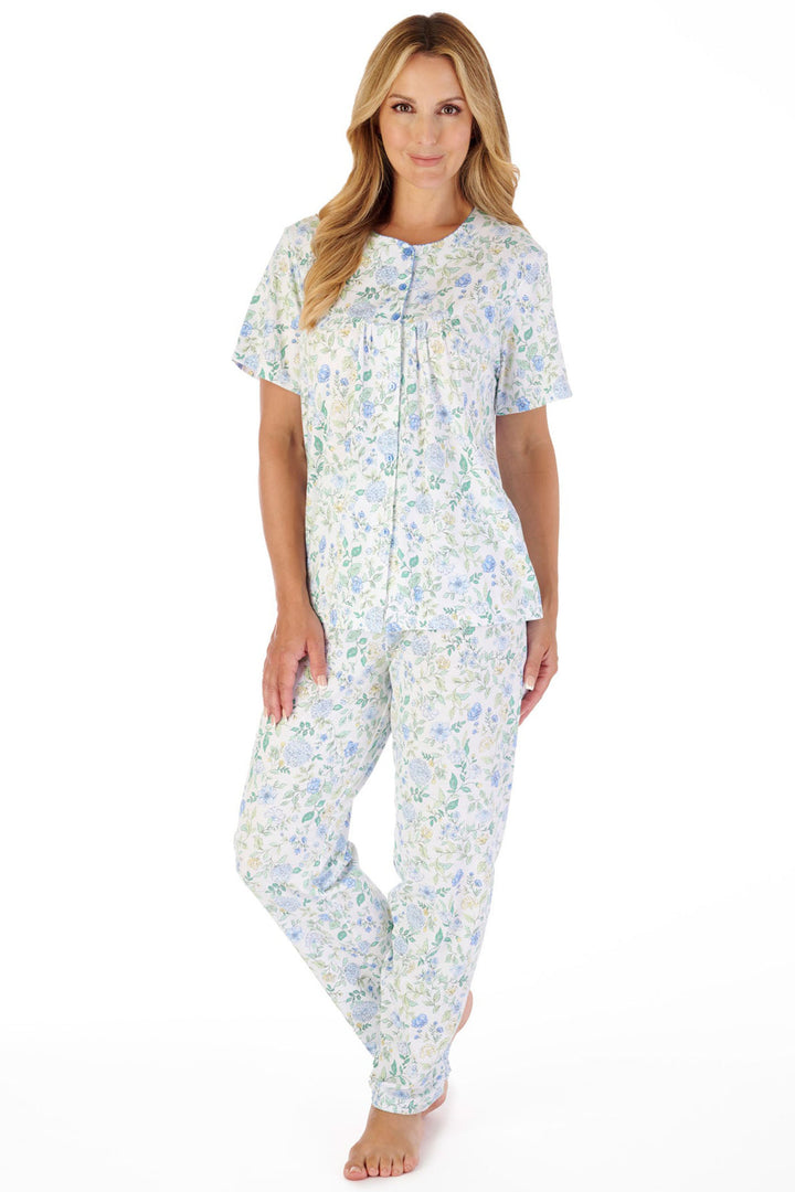 Slenderella PJ03134 Blue Trailing Floral Jersey Pyjamas - Shirley Allum Boutique