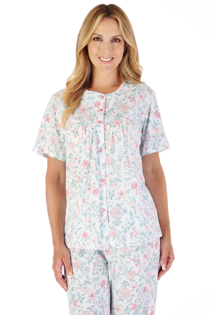 Slenderella PJ03134 Pink Trailing Floral Jersey Pyjamas - Shirley Allum Boutique