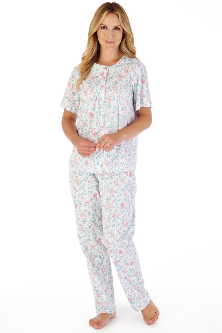 Slenderella PJ03134 Pink Trailing Floral Jersey Pyjamas - Shirley Allum Boutique
