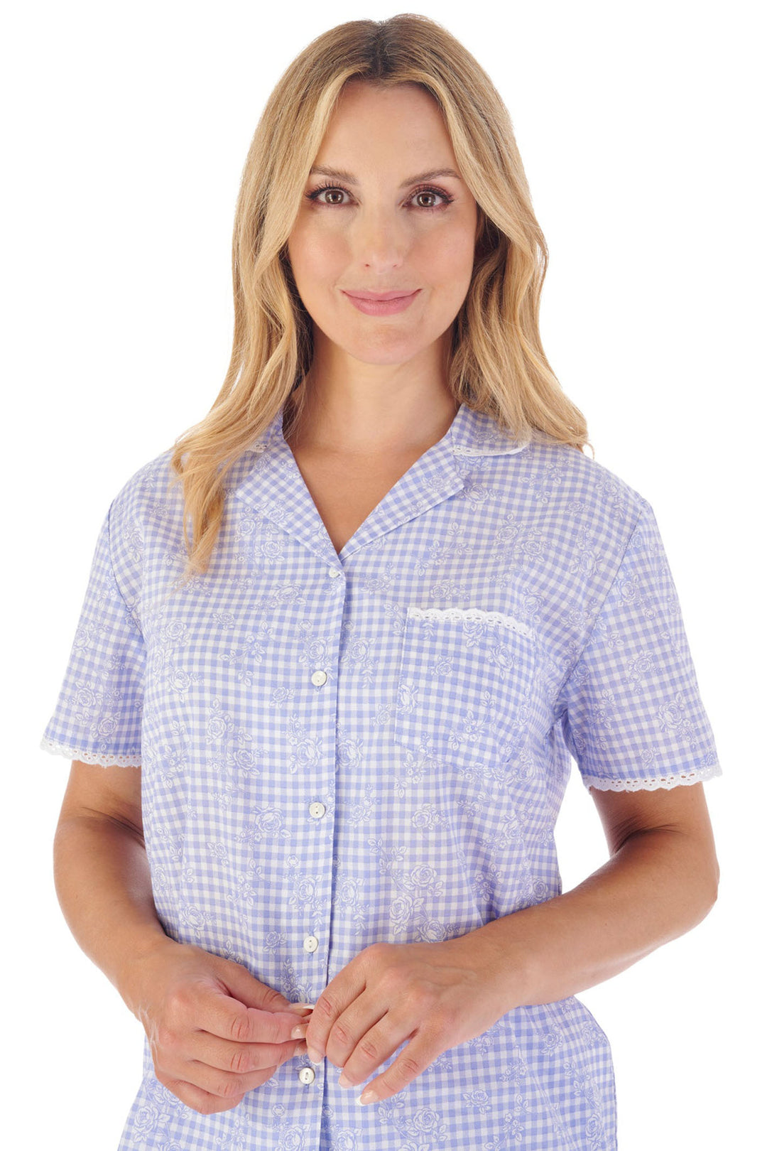 Slenderella PJ03213 Blue Gingham Pyjamas - Shirley Allum Boutique