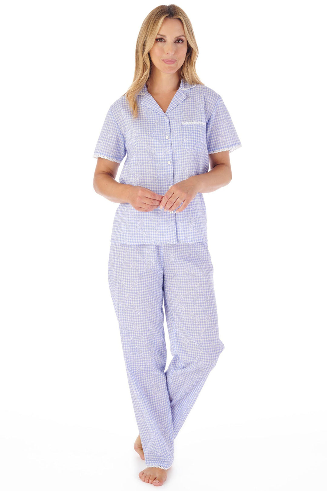 Slenderella PJ03213 Blue Gingham Pyjamas - Shirley Allum Boutique