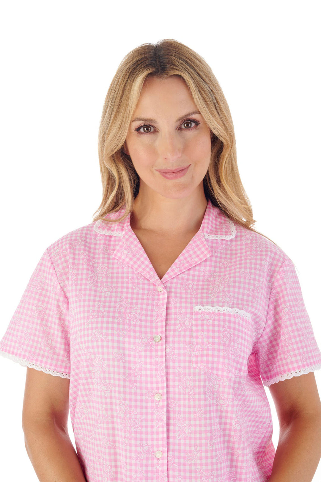 Slenderella PJ03213 Pink Gingham Pyjamas - Shirley Allum Boutique