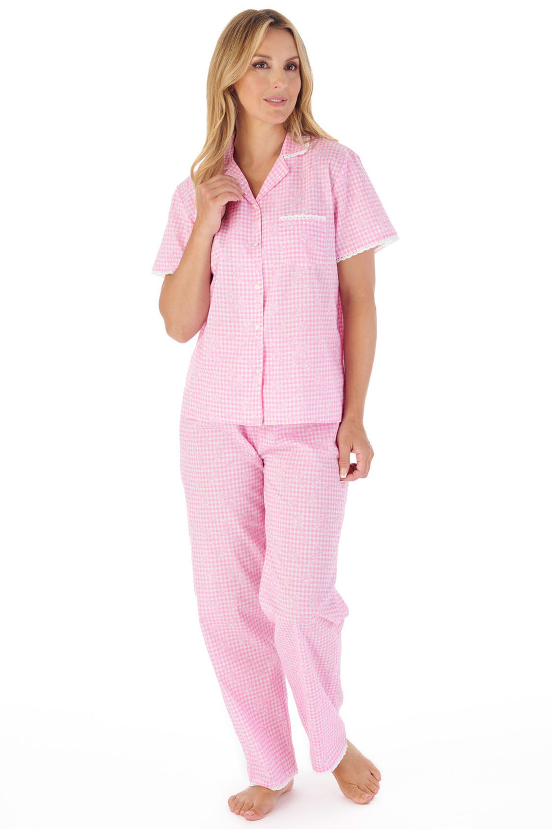 Slenderella PJ03213 Pink Gingham Pyjamas - Shirley Allum Boutique