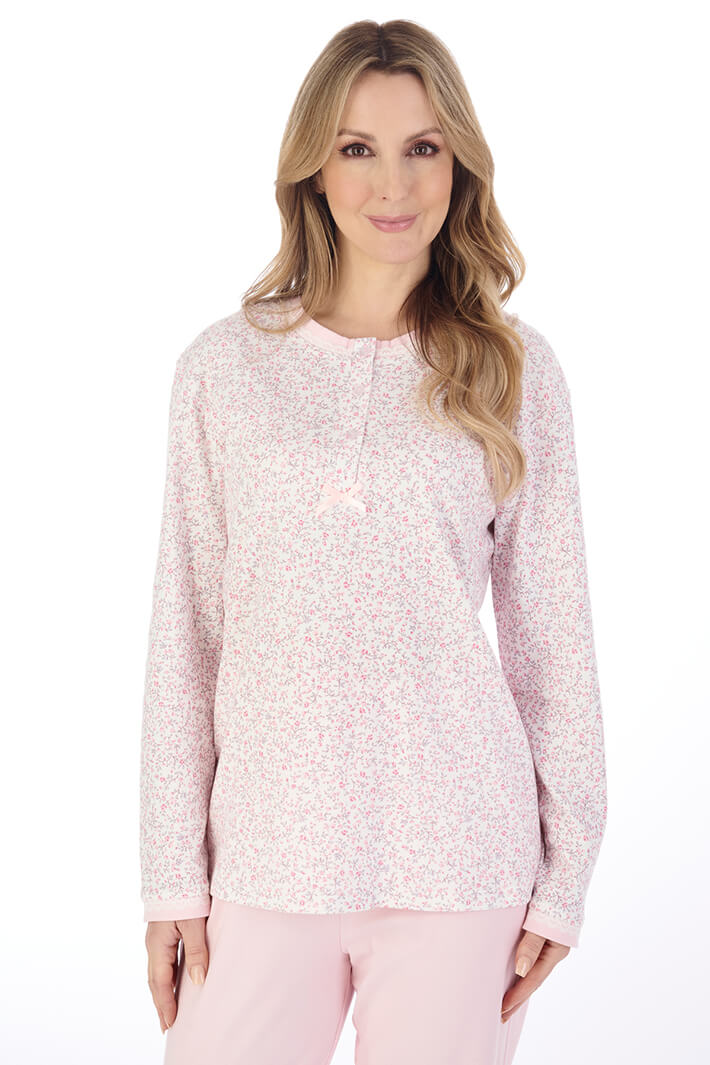 Slenderella PJ04128 Pink Floral Print Cotton Pyjama Set - Shirley Allum Boutique