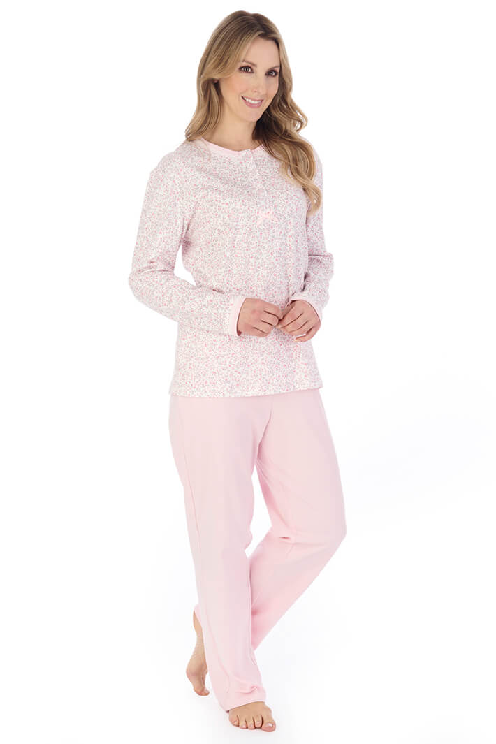 Slenderella PJ04128 Pink Floral Print Cotton Pyjama Set - Shirley Allum Boutique