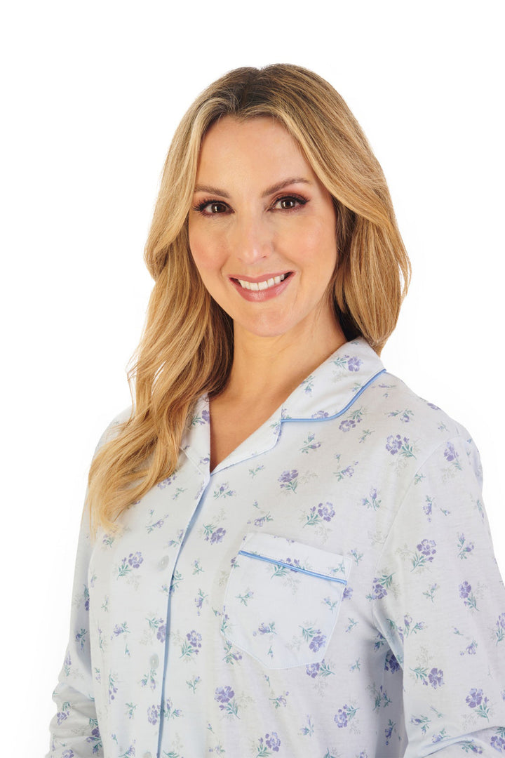 Slenderella PJ06128 Blue Pyjamas, collar close-up