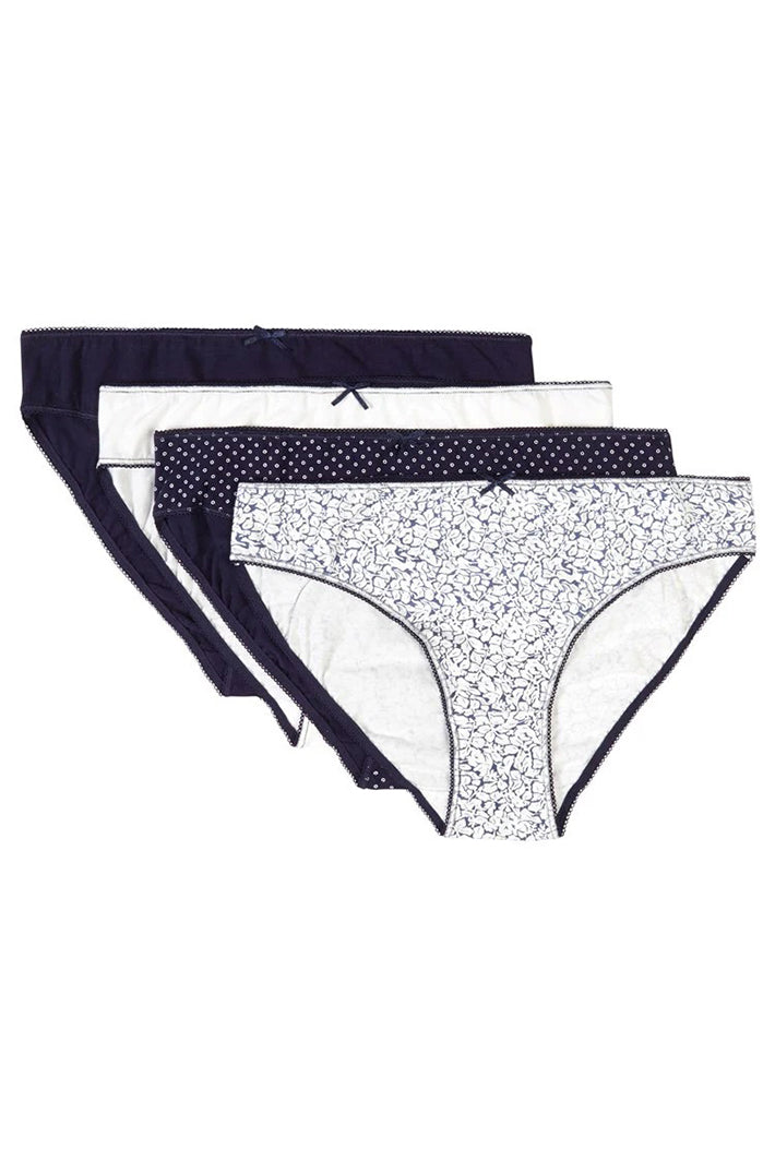 Set of four women's underwear with different patterns on a white background