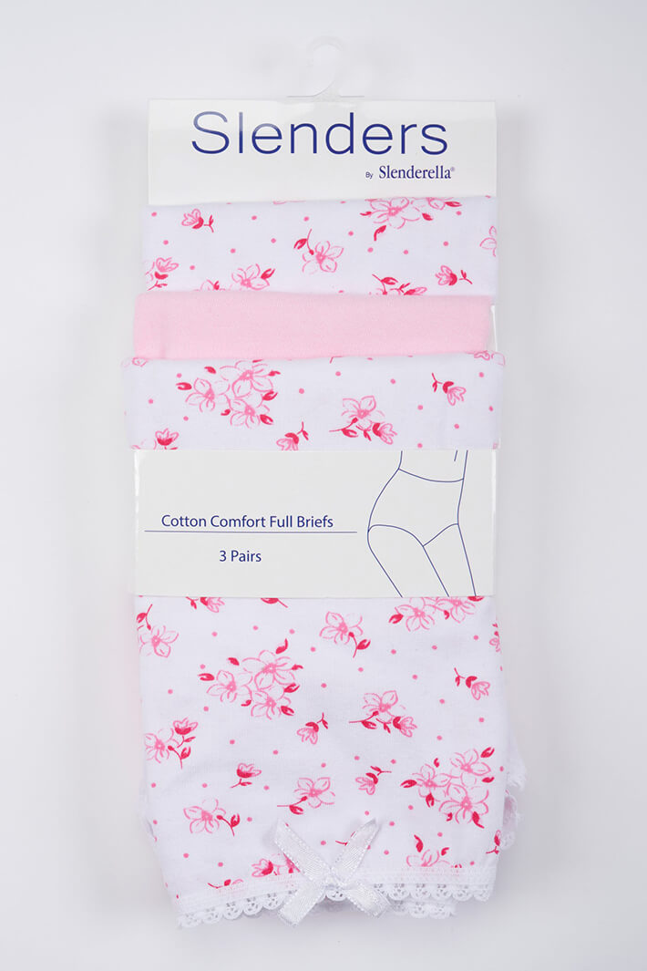 Slenders By Slenderella BF82 Pink Cotton Comfort 3 Pack Full Brief - Shirley Allum Boutique